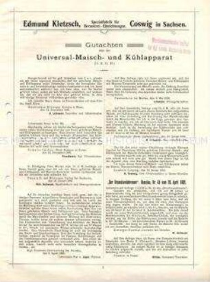 Gutachten über Universal-Maisch-Kühlapparate