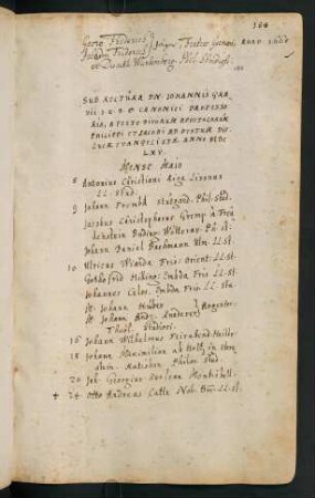 Sommerhalbjahr 1665. Rektorat Johann(es) Grave/Gravius