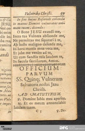 Officium V. Vulnerum.