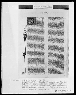 Bibel — Initiale E (t factum), darin verwundet Alexander Darius, Folio 356verso
