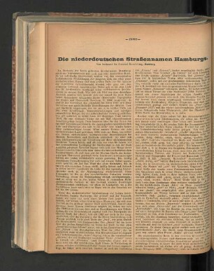Die niederdeutschen Straßennamen Hamburgs.