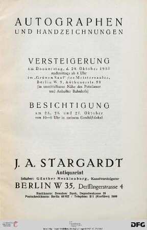 Autographen und Handzeichnungen : Versteigerung am 28. Oktober 1937 (Katalog Nr. 394)