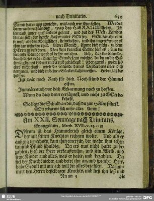 Am XXII. Sonntage nach Trinitatis. Evangelium, Matth. XVIII. v. 23 - 35