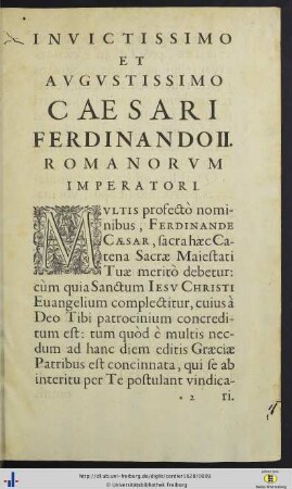 Invictissimo Et Augustissimo Caesari Ferdinando II. Romanorum Imperatori.
