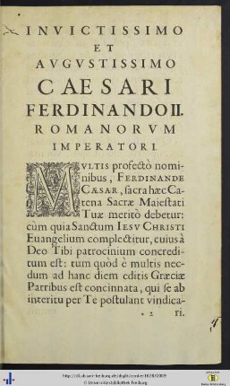 Invictissimo Et Augustissimo Caesari Ferdinando II. Romanorum Imperatori.