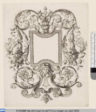 Eckige Einfassung mit Maske, Weintrauben und Rosen