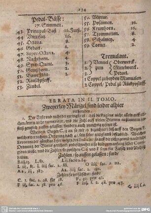 ERRATA IN II. TOMO. Zweyerley Mängel sind leider alhier verhanden.