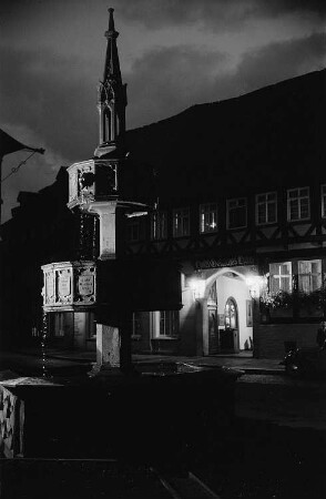 Ansicht des Wohltäterbrunnens in Wernigerode bei Nacht