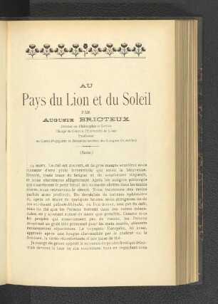 Au Pays du Lion et du Soleil par auguste bricteux