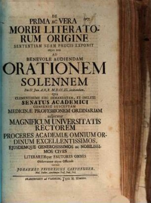 De prima ac vera morbi literatorum origine