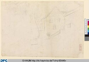 Haus mit Treppe; Aufbruch von Reitern (um 180 Grad gedreht)