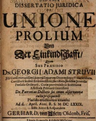 Dissertatio Juridica De Unione Prolium : = Von Der Einkindschafft