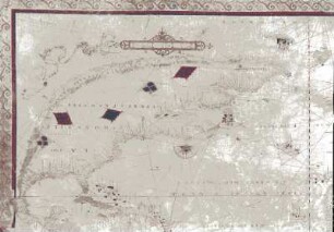Weltkarte, Ausschnitt: La nouvelle terre franceze : Ausschnitt: La nouvelle terre franceze aus der Weltkarte. Handzeichnung, koloriert, Pergament; 62,5 x 111 cm (mit Rand). Dieppe, 1541