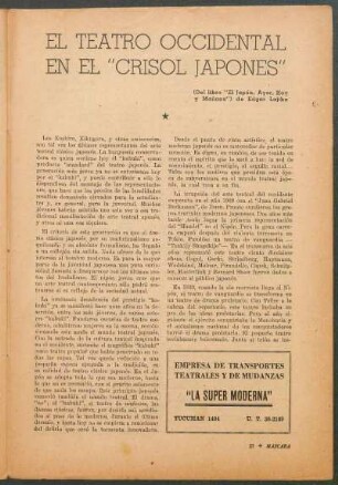 El teatro occidental en el "crisol japones" : (Del libro "El Japón, Ayer, Hoy y Mañana") de Edgar Lajtha