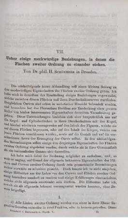 VII. Ueber einige merkwürdige Beziehungen, in denen die Flächen zweiter Ordnung zu einander stehen.