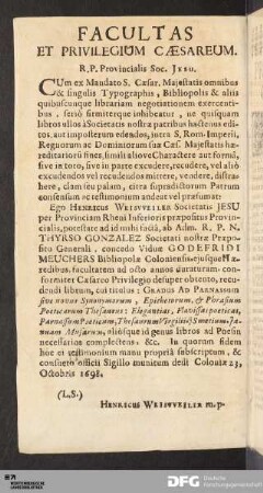 Facultas Et Privilegium Cæsareum.