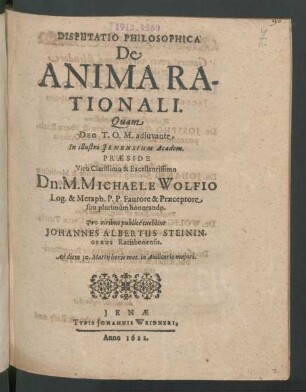 Disputatio Philosophica De Anima Rationali