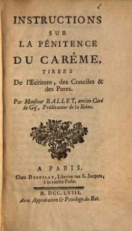 Instructions sur la penitence du carême