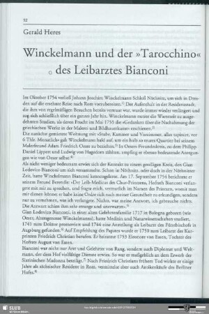 Winckelmann und der "Tarocchino" des Leibarztes Bianconi