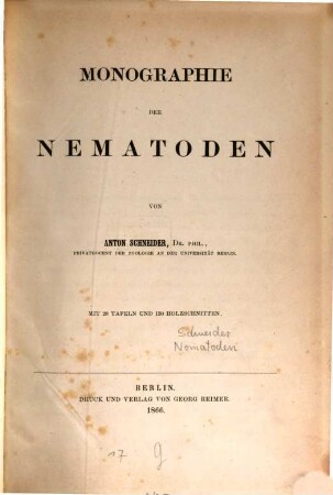 Monographie der Nematoden