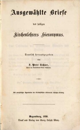 Ausgewählte Briefe des heiligen Kirchenlehrers Hieronymus