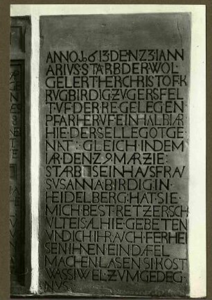 prot. Kirche. Grabplatte für Herrn Christof Krug u. seine Ehefrau Susanne, 1613