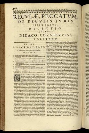 Regvlæ, peccatvm. De regvlis ivris, libro sexto, relectio. Avctore didaco Covarrvvias, Toletano