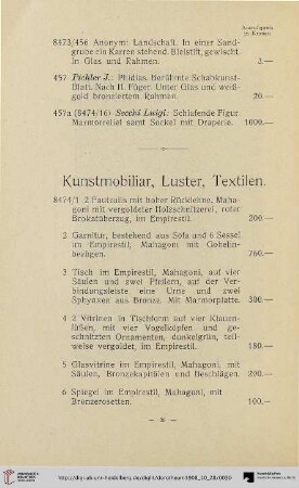 Kunstmobiliar, Luster, Textilien (Nr. 1-21)