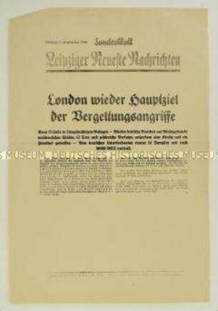 Sonderblatt der "Leipziger Neuesten Nachrichten" u.a. zu den Luftangriffen auf London