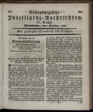 XL. Stück. Sonnabends: den 7. October, 1786.
