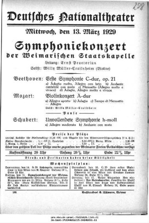 Symphoniekonzert [...] Beethoven [...] Mozart [...] Schubert