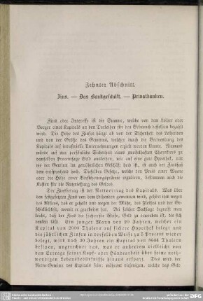 Zehnter Abschnitt. Zins. - Das Bankgeschäft. - Privatbanken