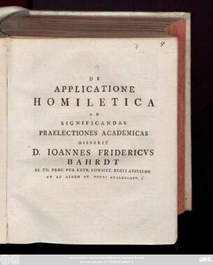 De Applicatione Homiletica : Ad Significandas Praelectiones Academicas