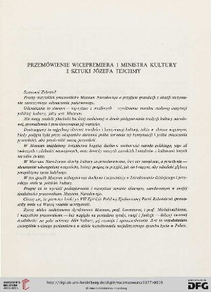 Przemówienie Wicepremiera i Ministra Kultury i Sztuki Józefa Tejchmy