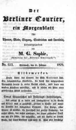 No. 623., Mittwoch, den 25. Februar 1829