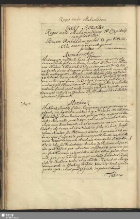 Pars Secunda. Reges ante Muhammedem IV. Capitulis complectitur.
