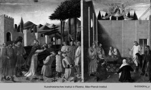 Thronende Madonna und Heilige : Predellentafel : Heiliger Nikolaus von Bari befreit drei Verurteilte und Tod des heiligen Nikolaus von Bari