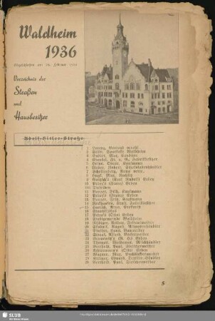 Häuserbuch : Verzeichnis der Straßen und Hausbesitzer