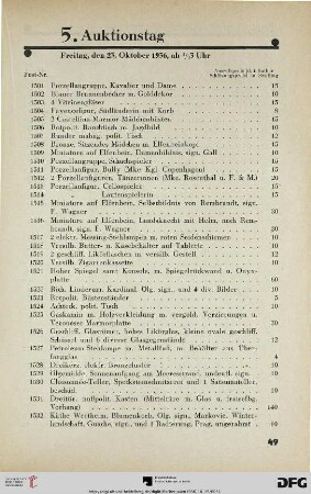 5. Auktionstag Freitag, den 23. Oktober 1936, ab ½ 3 Uhr (Nr. 1501-1875)
