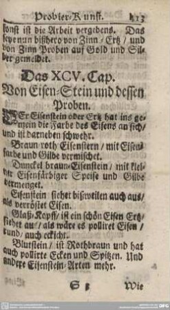 Das XCV. Cap. Von Eisen-Stein und dessen Proben.