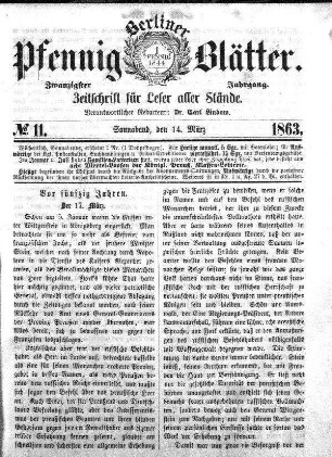 No. 11, Sonnabend, den 14. März 1863