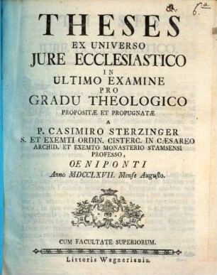 Theses ex universo iure ecclesiastico : [pro gradu.]