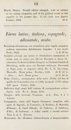 Livres latins, italiens, espagnols, allemands, arabe