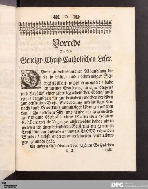 Vorrede An den Geneigt-Christ-Catholischen Leser.