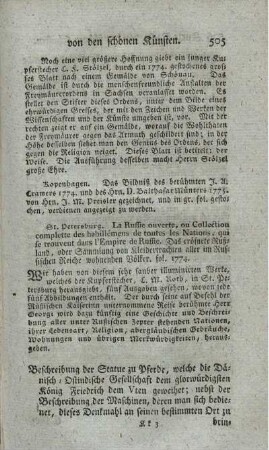 Beschreibung der Statue zu Pferde, welche die Dänisch-Ostindische Gesellschaft dem glorwürdigsten König Friedrich dem Vten geweihet.