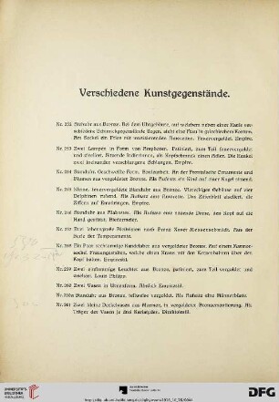 Verschiedene Kunstgegenstände (Nr. 252-322)