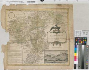 Mark (Grafschaft) Territorialkarte mit Ansicht von Schloß und Stadt Altena 1791 2 geogr. Meilen = 7,95 cm 45,5 x 51 kol. Druck Herausgeber: P. F. Weddigen Friedrich Christoph Müller, Prediger zu Schwelm