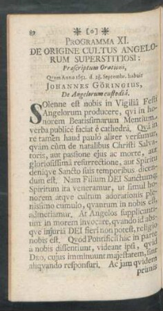 Programma XI. De Origine Cultus Angelorum Superstitiosi