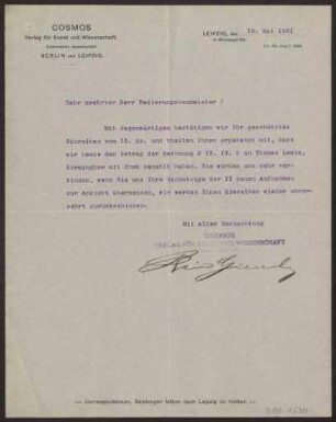 Schreiben an Hermann Muthesius (Brief)