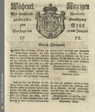 3tes Stueck, Dienstags den 21ten Januarii 1772